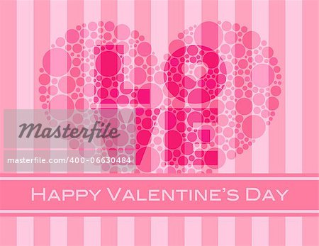 Happy Valentines Day with Love and Heart Shape Polka Dots on Pink Stripes Pattern Background Illustration