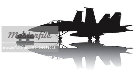 Naval aircraft transporting. Vector silhouette with reflection