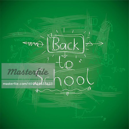 Back to school, chalkwriting on blackboard, vector Eps10 image.