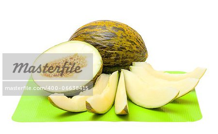 Green Melon with Slices, on white background