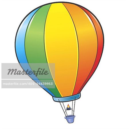 Vector illustration of a colorful cartoon hot air balloon. No radial gradient, transparency, gradient mesh. Created in Adobe Illustrator