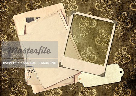 Grunge background with old photo and label