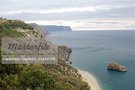 Sea landscape with rocks, recorded in place Fiolent in region Crimea on Black sea
