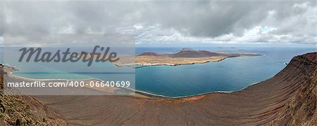 Panorama of La Graciosa Island. View from Mirador del Rio. Lanzarote, Canary Islands, Spain.