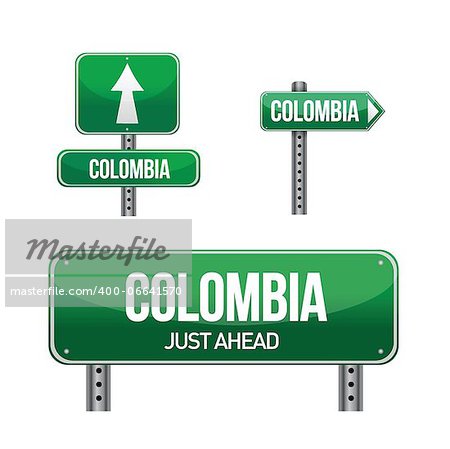 colombia Country road sign illustration design over white