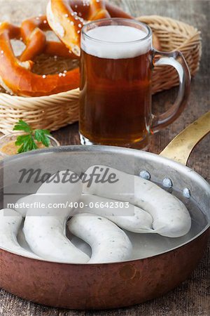 bavarian white sausages with pretzel