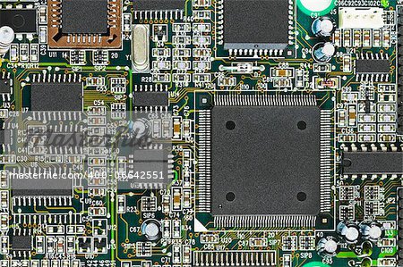 Closeup of electronic circuit board PCB with CPU processor and other components