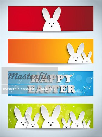 Vector - Happy Easter Rabbit Bunny Set of Banners