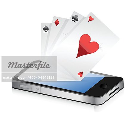 Smartphone Gambling - Poker Aces. Online gambling illustration design