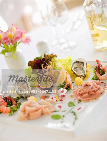 Decorative starters of fish and seafood