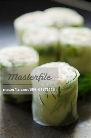 Mini spring rolls with cucumber and tuna Mini spring rolls with cucumber and tuna
