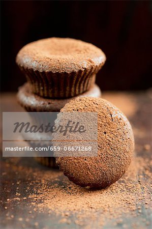 Chocolate muffins dusted with cocoa powder