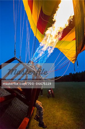 Inflating a hot air balloon near Pokolbin, Hunter Valley, New South Wales, Australia