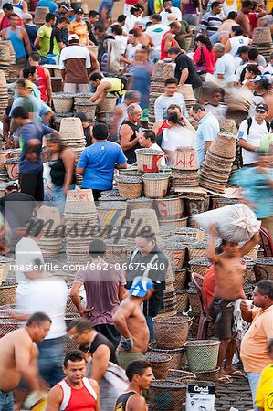 South America, Brazil, Para, Amazon, the morning acai market outside in Belem, which takes place outside the Ver o Peso market, on the waterfront of Guajara Bay