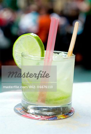 South America, Brazil, Sao Paulo, a genuine Brazilian caipirinha cocktail as served in a traditional bar in the Sao Paulo Municipal Market