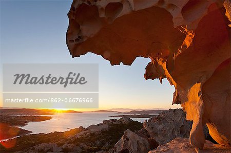 Italy, Sardinia, Olbia Tempio district, Palau, The Roccia dellOrso, Bear Rock,, the most famous of the rock formations at Capo dOrso, well known to ancient mariners as a natural point of reference.