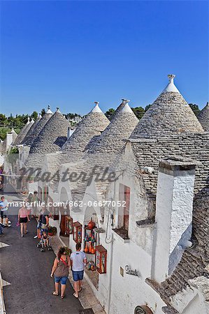 Italy, Apulia, Bari district, Itria Valley. Alberobello. Trulli, typical houses,