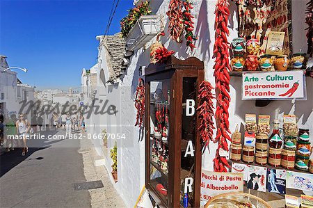 Italy, Apulia, Bari district, Itria Valley. Alberobello. Typical Products.