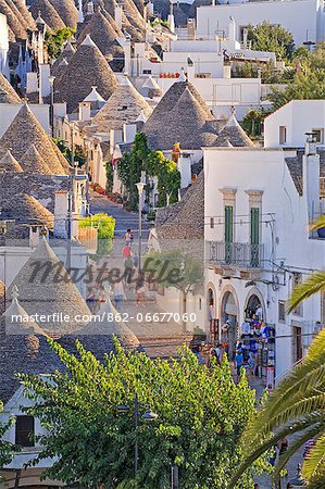 Italy, Apulia, Bari district, Itria Valley. Alberobello. Trulli, typical houses,
