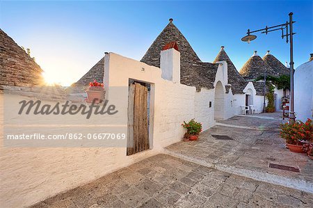 Italy, Apulia, Bari district, Itria Valley. Alberobello. Trulli, typical houses,