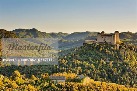 Italy, Umbria, Perugia district, Spoleto, Rocca Albornoz and Ponte delle Torri