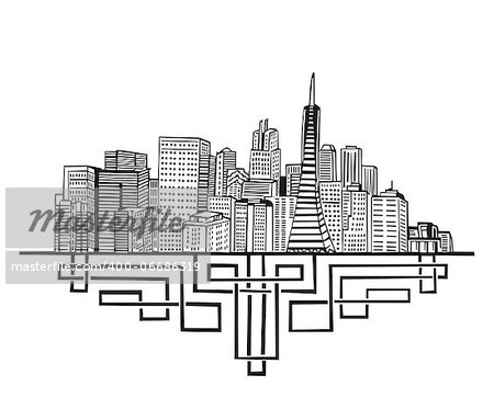 San Francisco, CA Skyline. Black and white vector illustration EPS 8.