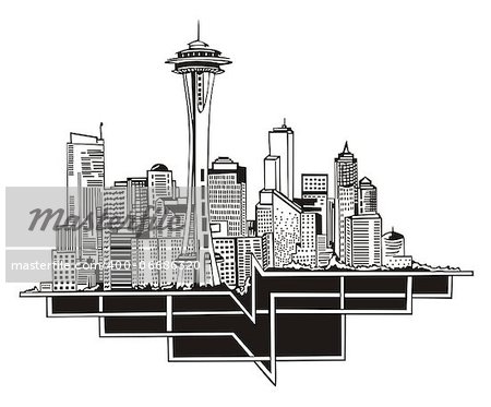 Seattle, WA Skyline. Black and white vector illustration EPS 8.