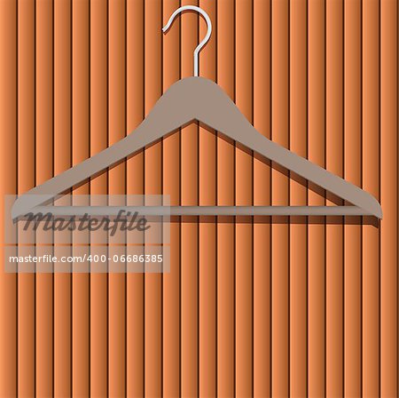 Apparel hanger on a wooden surface. Vector illustration.