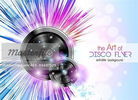 Disco club flyer with a lot of abstract colorful design elements. Ideal for poster and music background.