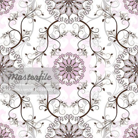 Gentle pastel seamless background with round pink-blue flowers (vector)
