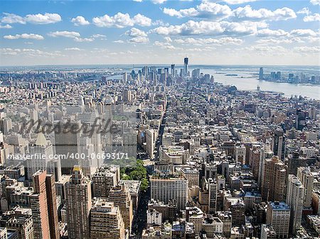 A view of Manhattan from Greenwich Village south to Wall Street as seen from the observation deck of the Empire State Building.