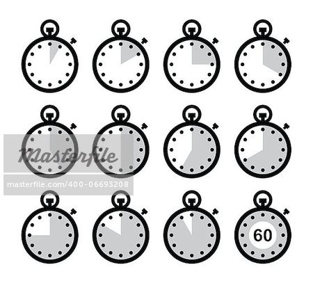 Timer measuring different time icons isolated on white