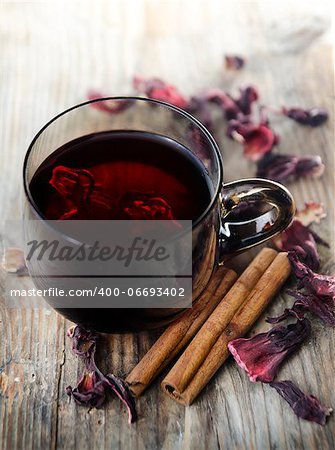 Cup of tea with dried hibiscus