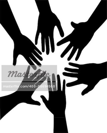 six hands together vector