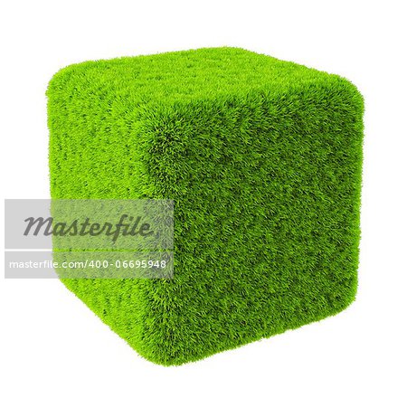 Green grass cube. Isolated on white.