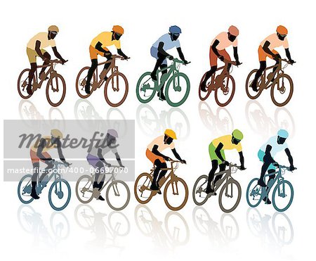 Set of silhouettes, cyclists in the bicycle race. Sport illustration.