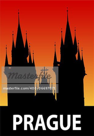 Silhouette of st. Tyn cathedral, Prague Czech republic