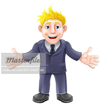 Cartoon illustration of a happy cartoon businessman in suit smiling