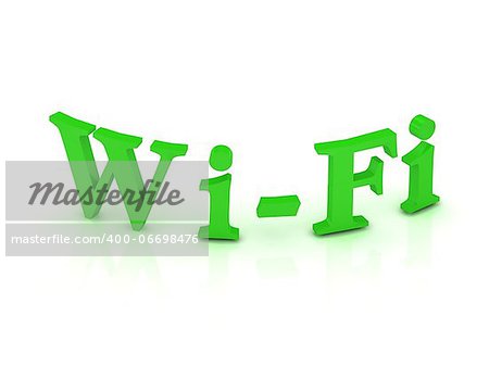 WIFI sign with green letters on isolated white background