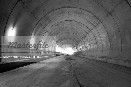 Railway tunnel under construction. Black and white