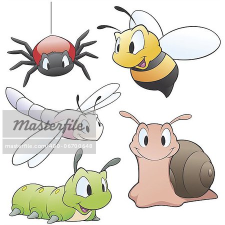 Vector illustration of a set of cartoon garden animals  for design elements. Grouped and layered for easy editing