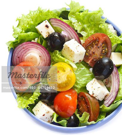 Fresh delicious Greek salad close up.