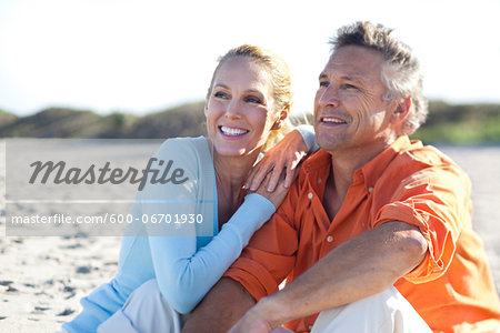 Mature Couple Sitting on Beach, Jupiter, Palm Beach County, Florida, USA