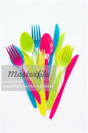 still life of colored plastic cutlery still life of colored plastic cutlery