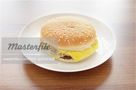 still life of a cheeseburger on a plate