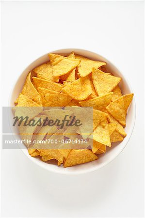 Tortilla Chips in White Bowl on White Background Tortilla Chips in White Bowl on White Background