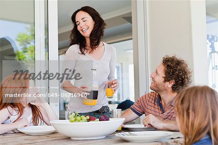 Family having breakfast together