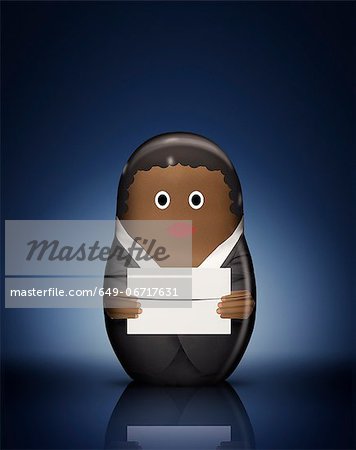 Businesswoman Russian doll with envelope