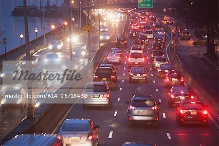 Traffic on busy highway at twilight