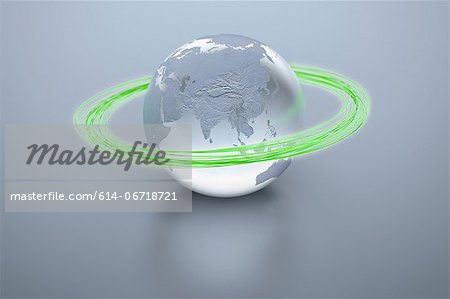 Colorful rings around silver globe